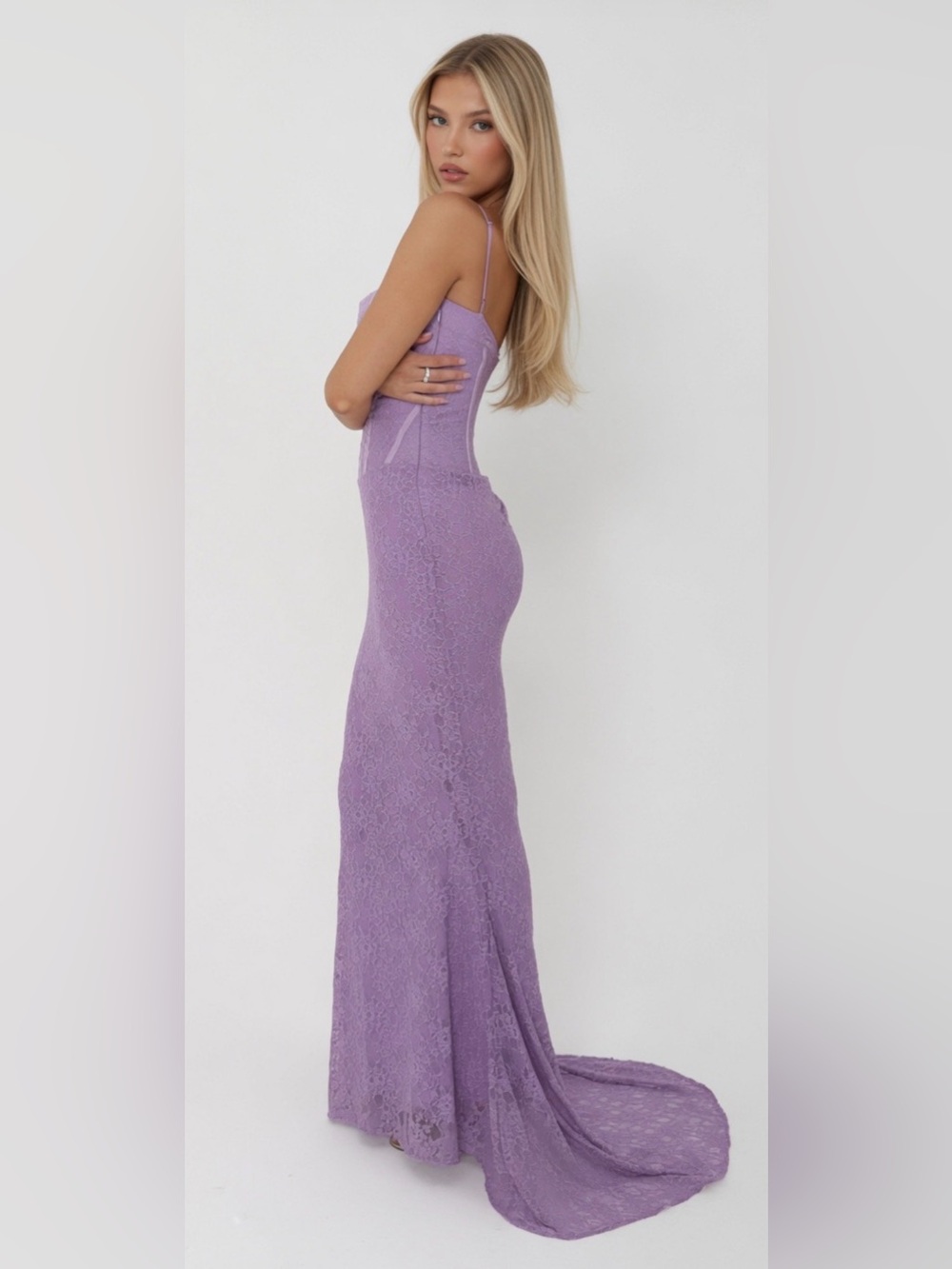HOUSE OF CB 'Antonina' Orchid Lace Corset Maxi Dress/ Small US2-4 $299 - Picture 4 of 15